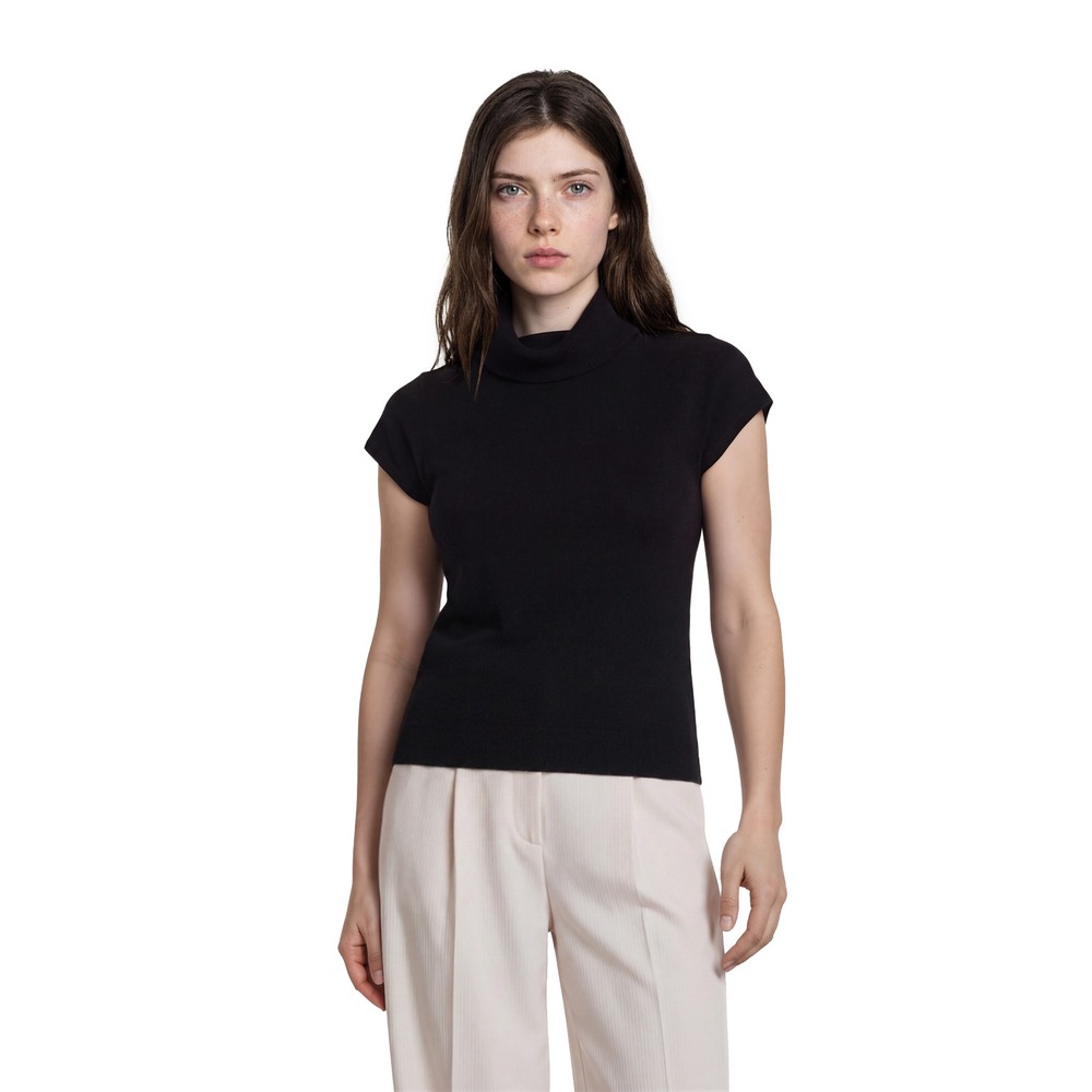 Ann Taylor Cashmere Sweater Women's Size Medium Black Short Sleeve Turtleneck
